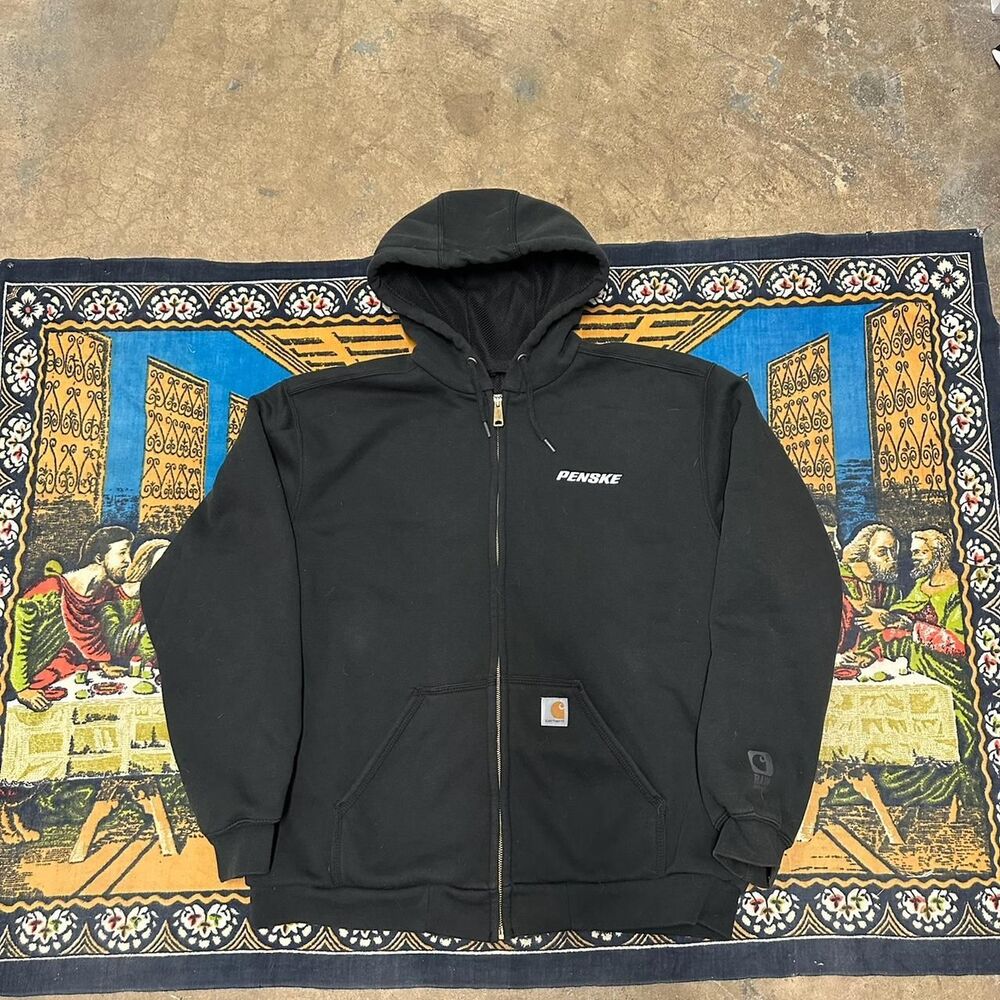 Black carhartt Penske zip up hoodie jacket Rain Defender Size large heavyweight